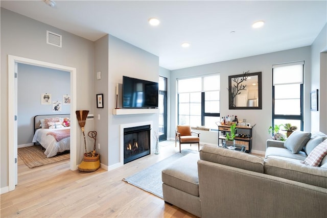 living room with light hardwood / wood-style flooring