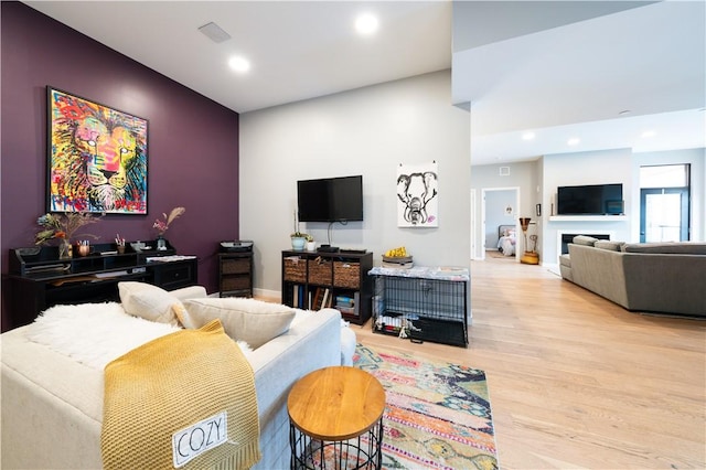 living room with light hardwood / wood-style flooring