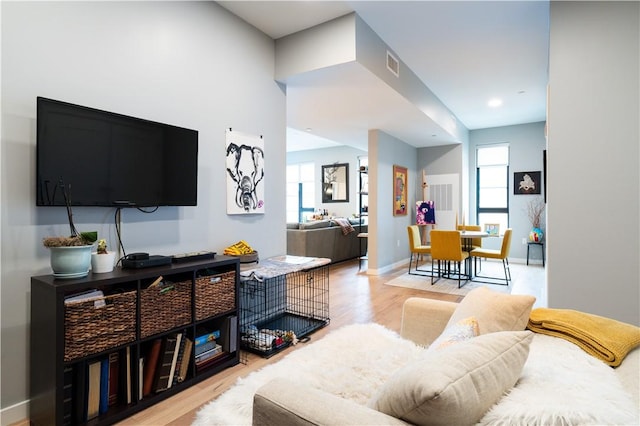 living room with light wood-type flooring