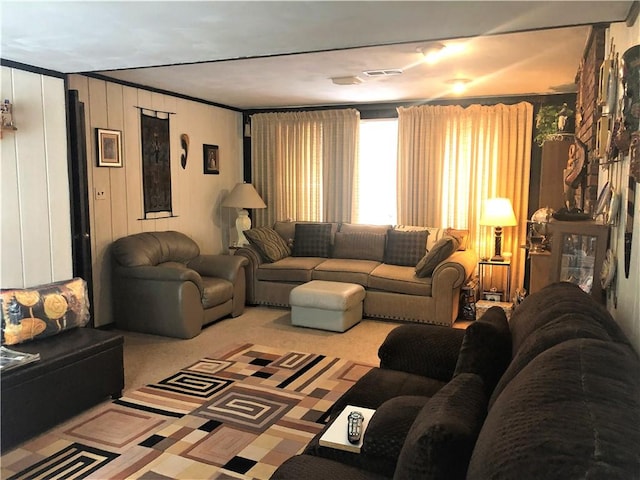 living room with carpet flooring