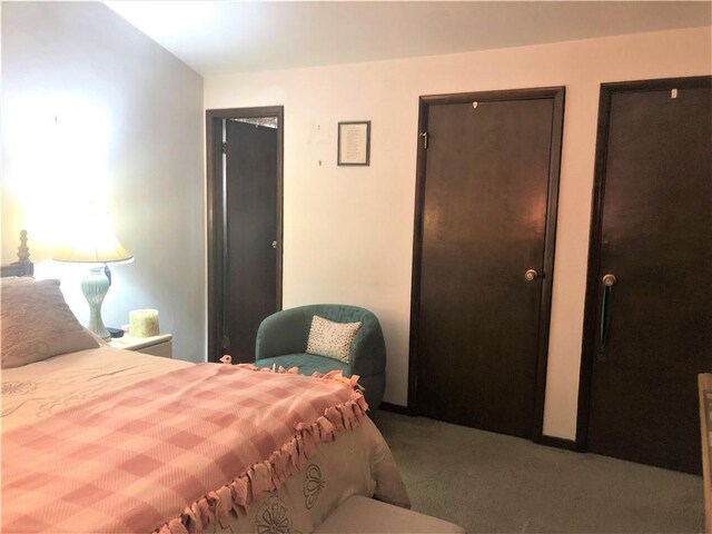 bedroom featuring two closets and carpet