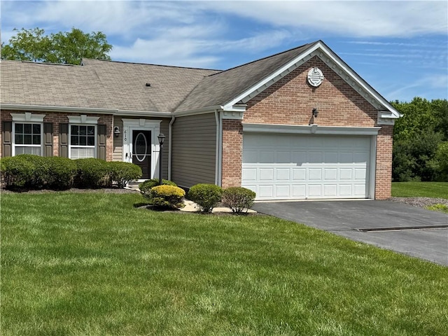 610 Whispering Pines Dr, West Deer, PA 15044 - view of front facade featuring brick siding, asphalt driveway, an attached garage, and a front lawn