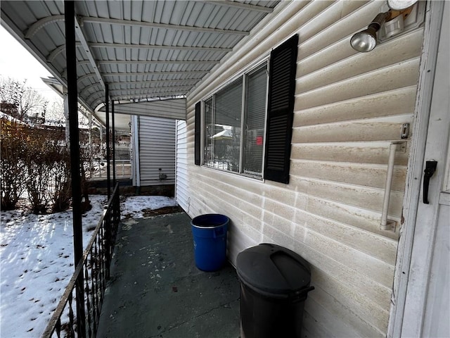 view of snow covered exterior