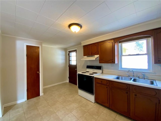 kitchen with sink and white electric range