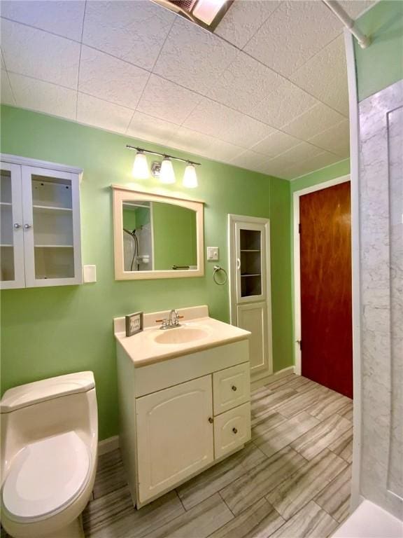 bathroom with vanity, walk in shower, and toilet