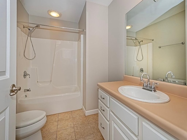 full bathroom featuring tile patterned flooring, vanity, tub / shower combination, and toilet