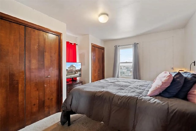 bedroom featuring multiple closets