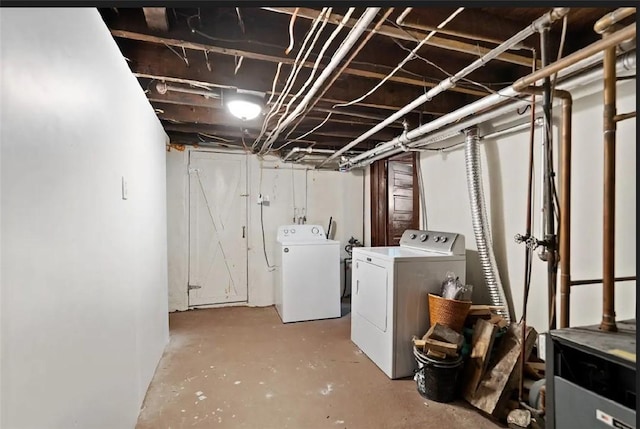 unfinished below grade area with separate washer and dryer