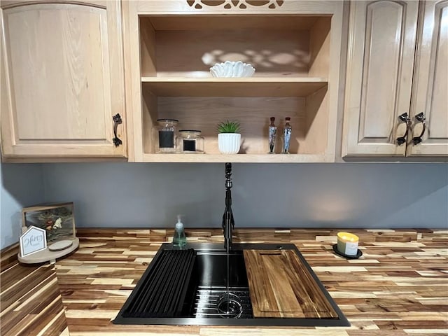 details with wooden counters and open shelves