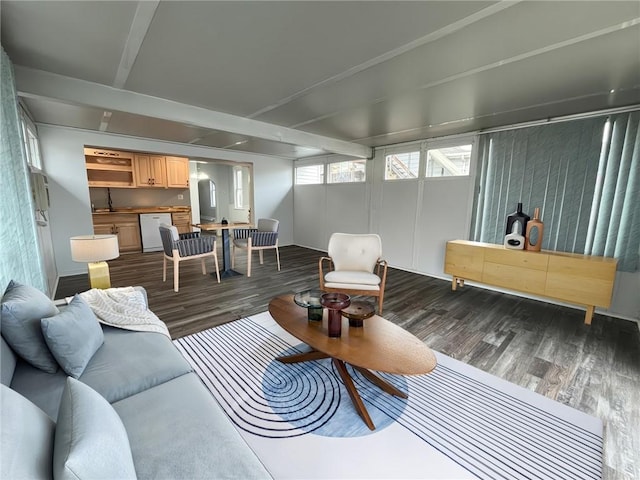 living area with dark wood-style floors