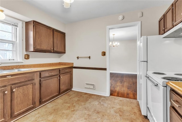 kitchen featuring white electric range oven and sink