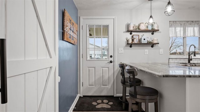 doorway featuring plenty of natural light and sink