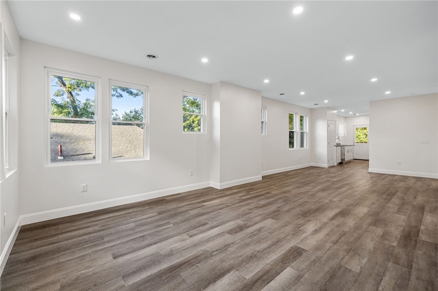 unfurnished living room featuring wood-type flooring and a wealth of natural light