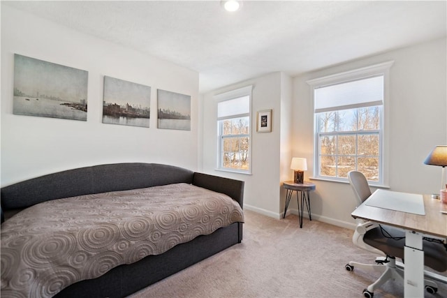 carpeted bedroom with multiple windows