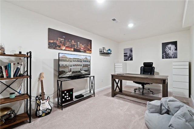 view of carpeted home office