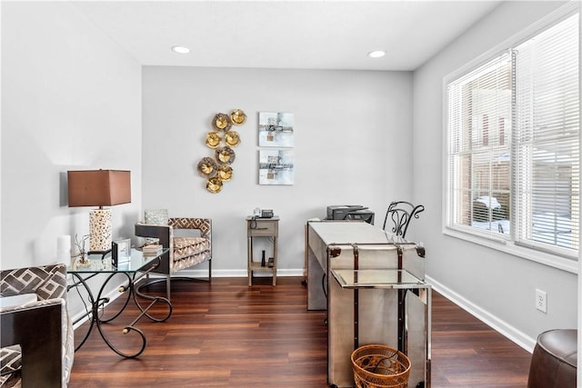 office space with dark hardwood / wood-style floors