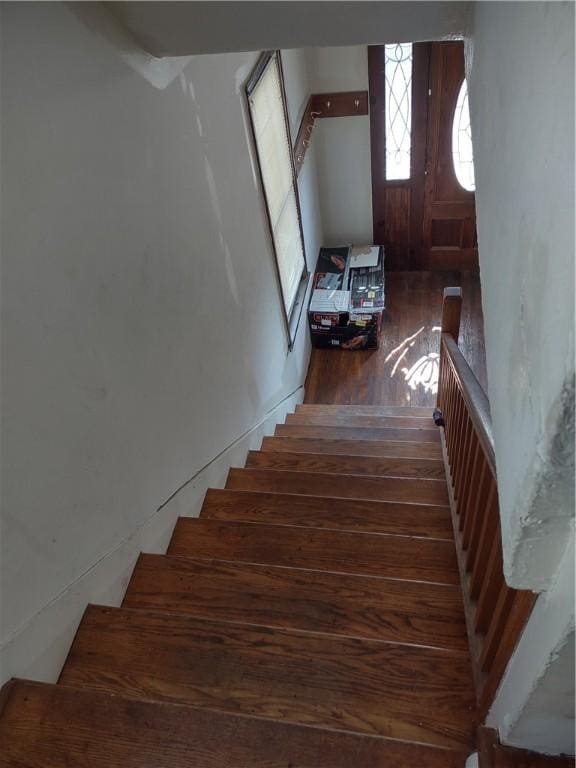 staircase featuring hardwood / wood-style flooring