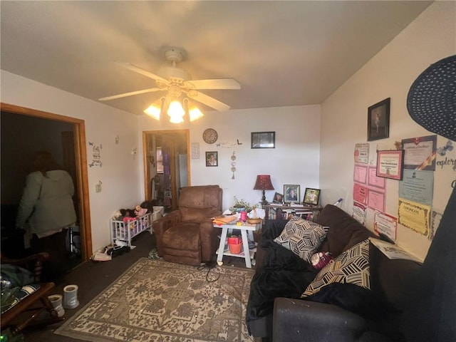 living room with ceiling fan