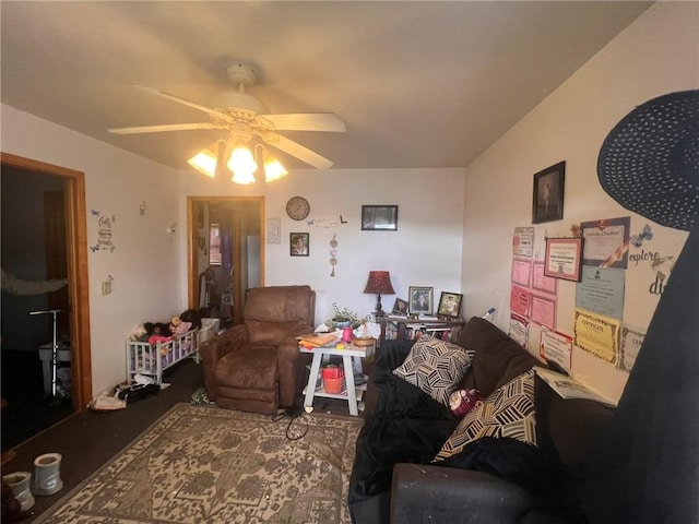 living room featuring ceiling fan