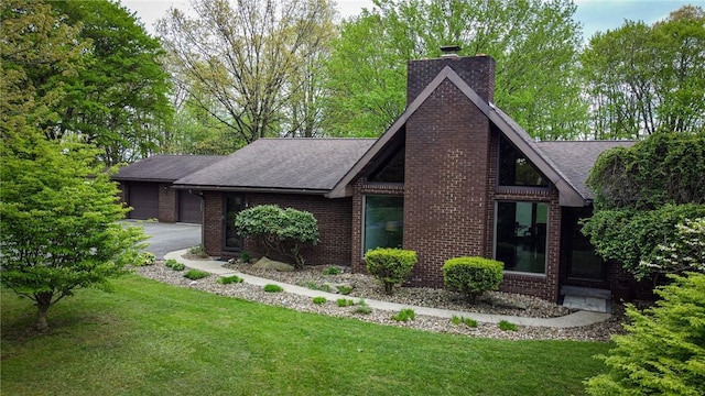 706 Clearfield Rd, Clearfield Twp, PA 16034 - view of front of house featuring a chimney, a garage, roof with shingles, and brick siding