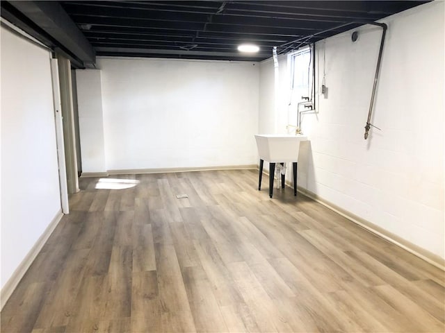 basement featuring hardwood / wood-style floors