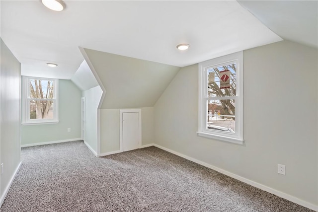 bonus room featuring carpet floors and vaulted ceiling