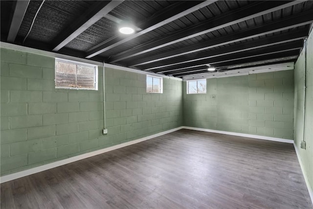 basement featuring dark hardwood / wood-style flooring