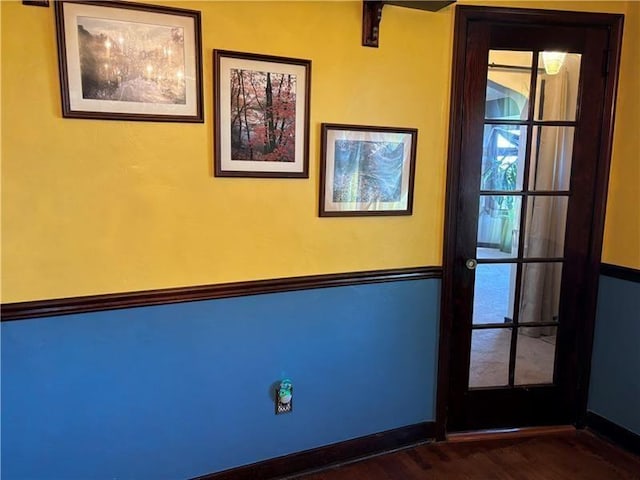 interior space with dark wood-type flooring