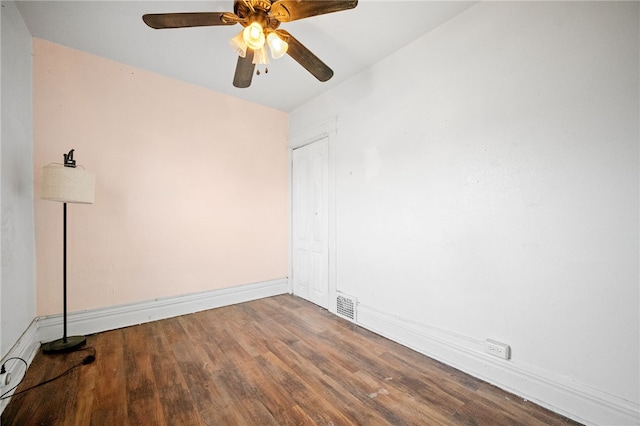 unfurnished room featuring hardwood / wood-style flooring and ceiling fan