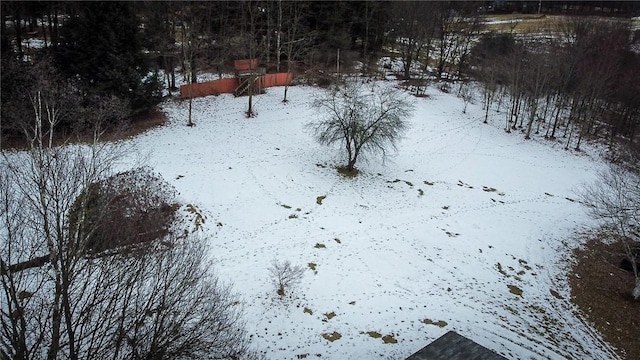 view of yard layered in snow