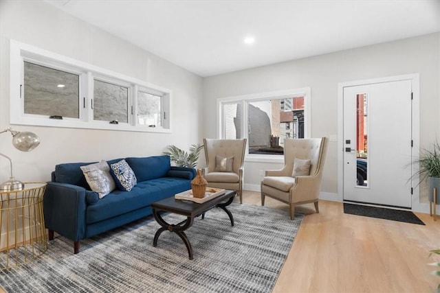 living room with hardwood / wood-style flooring and plenty of natural light