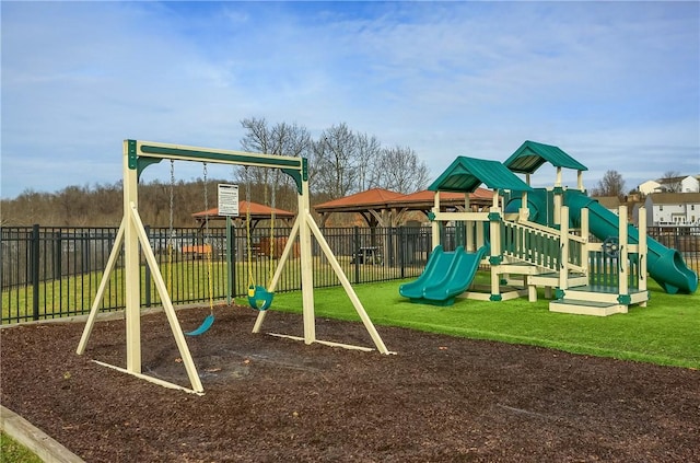 view of jungle gym featuring a yard