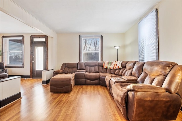 living room with light hardwood / wood-style floors