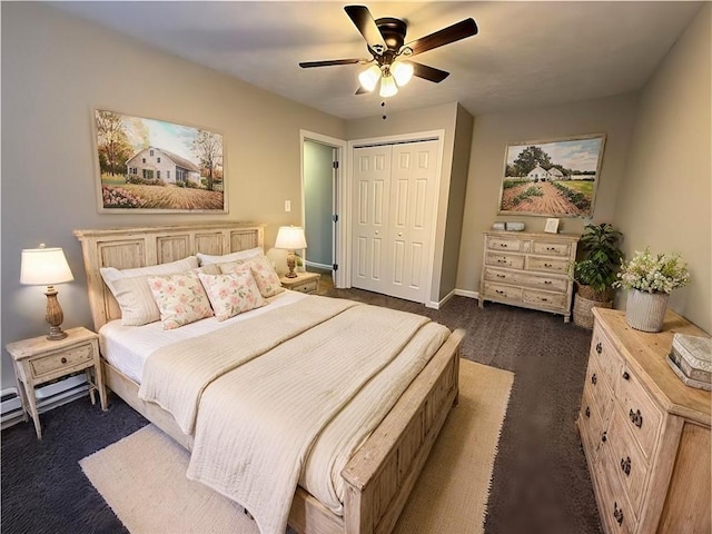 bedroom featuring a closet and ceiling fan