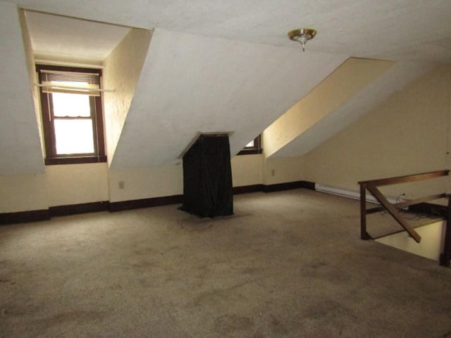 additional living space featuring vaulted ceiling and carpet