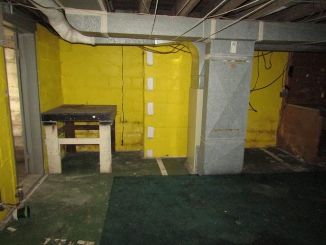 basement with heating unit