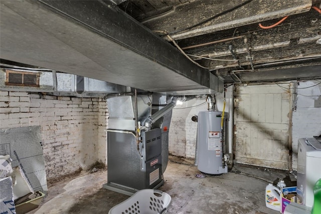 utility room featuring heating unit and gas water heater