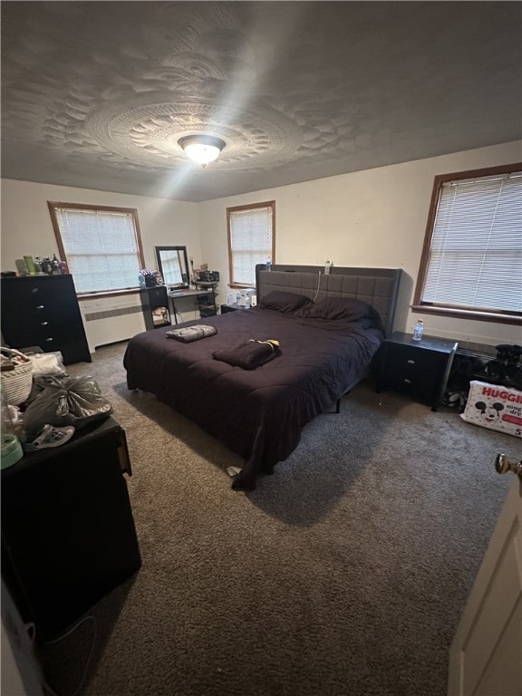 bedroom featuring carpet flooring and a textured ceiling