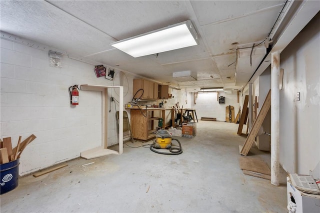 basement with a workshop area