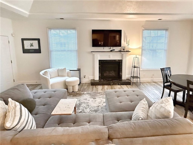 living room with light wood-type flooring