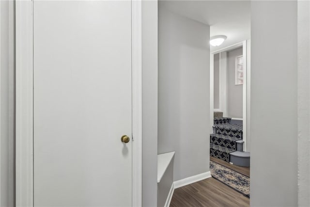 bathroom with hardwood / wood-style floors