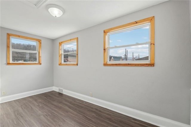 empty room with a healthy amount of sunlight and dark wood-type flooring