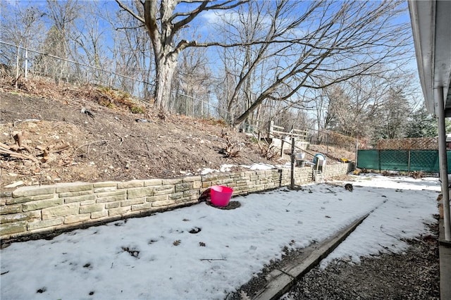 view of yard layered in snow