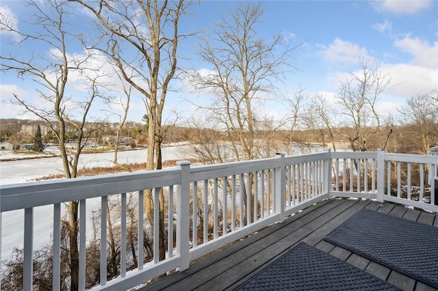 view of snow covered deck