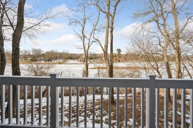 view of snow covered deck