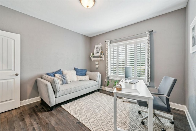 office with dark hardwood / wood-style flooring