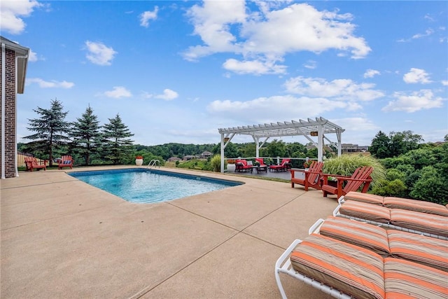 view of pool featuring a patio, an outdoor hangout area, and a pergola