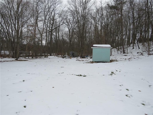 view of yard layered in snow