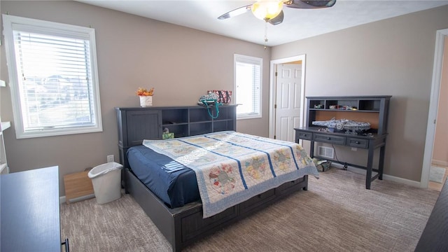 bedroom with carpet floors and ceiling fan