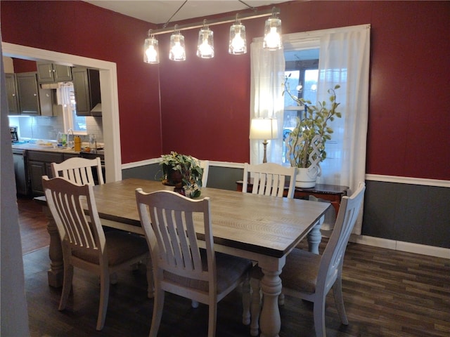 dining space featuring dark hardwood / wood-style floors